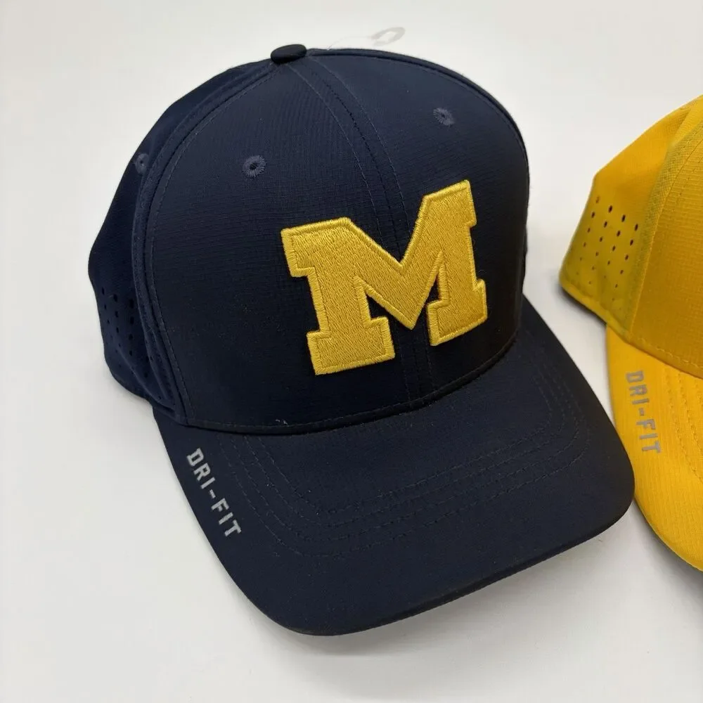 Nike Jordan Michigan Wolverines Dri-FIT Hats Lot of 2 Navy Maize Block M